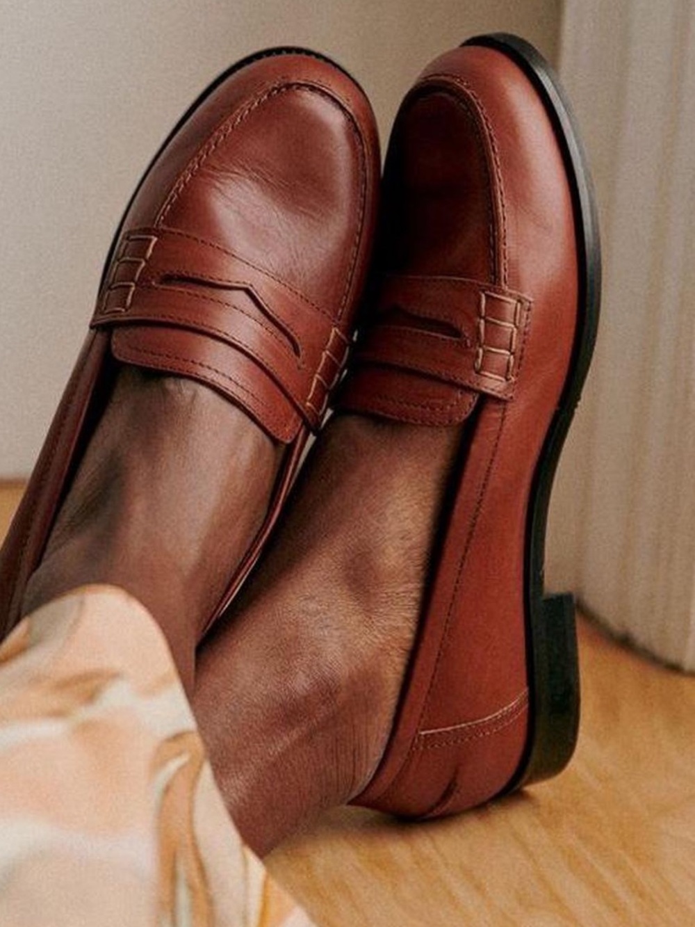 Sezane Brown Leather Penny Loafers - Picture 2 of 9